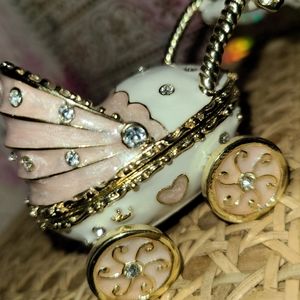 Pink baby carriage jewelry trinket box